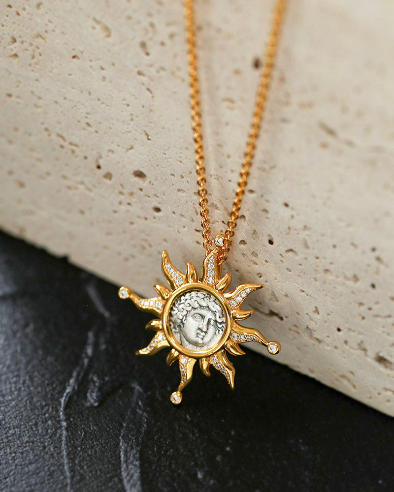 Apollo Sun God Silver Coin Necklace