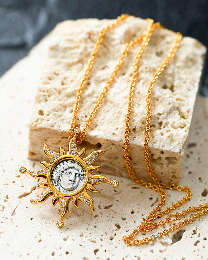 Apollo Sun God Silver Coin Necklace