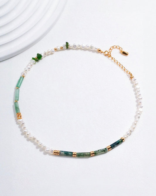 Aventurine Bead Pearl Necklace