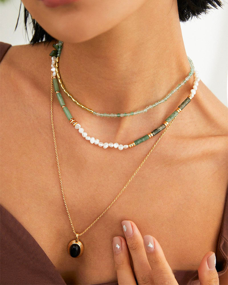 Aventurine Bead Pearl Necklace