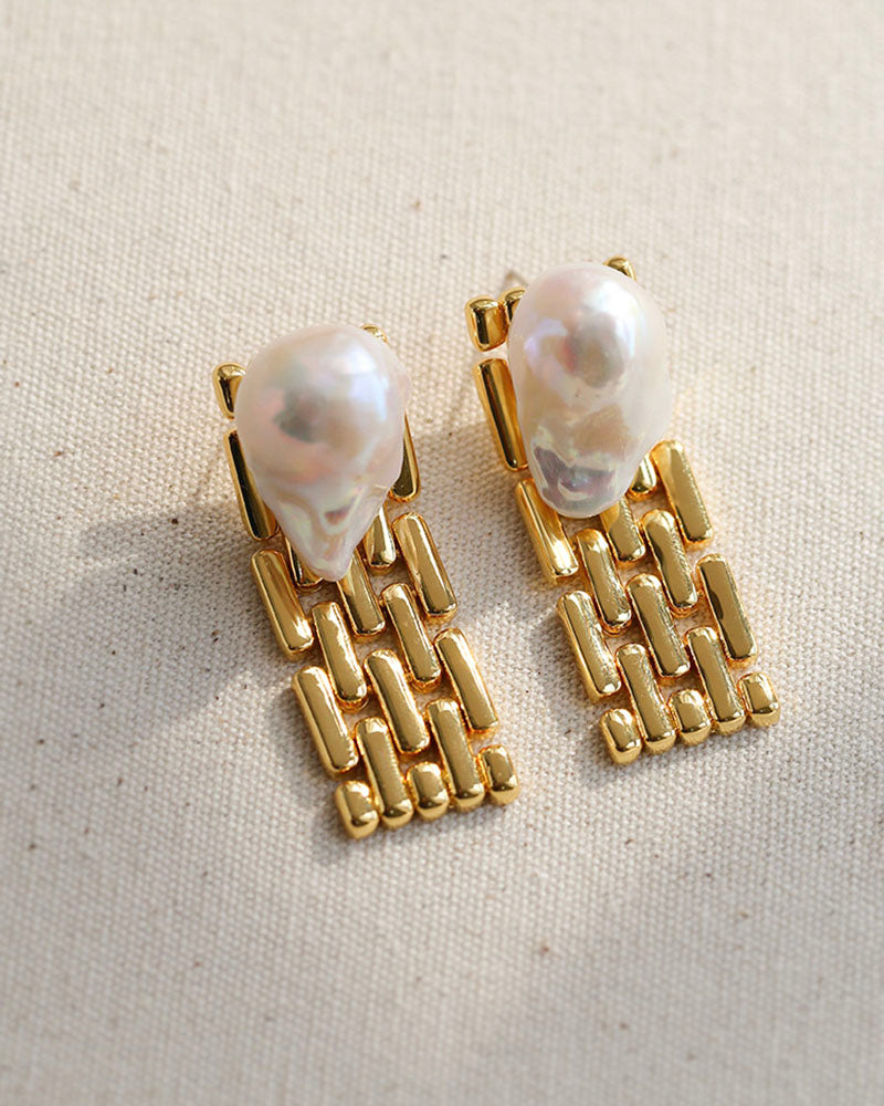 Baroque Pearl Chunk Chain Earrings