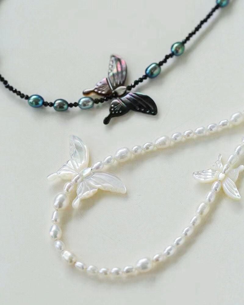 Black Shell Butterfly Pearl Necklace