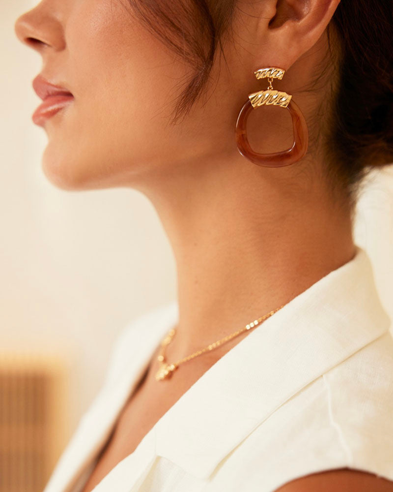 Brown Acetate Hoop Drop Earring