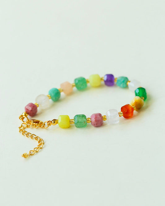 Colorful Candy Cube Gemstone Beaded Bracelet