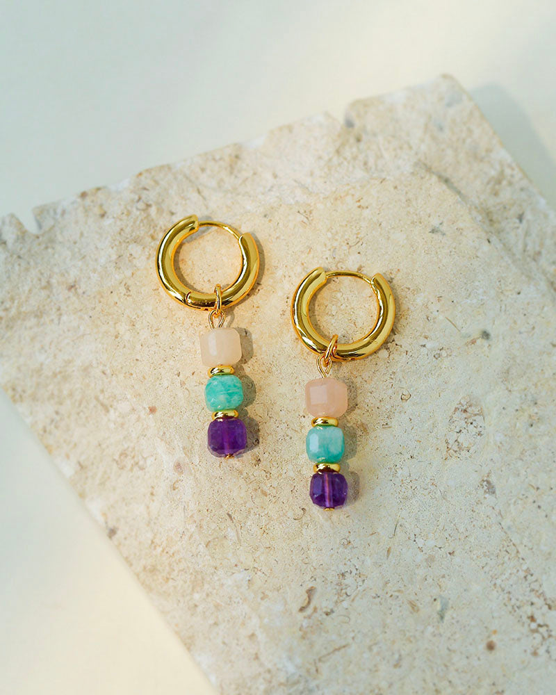 Colorful Candy Cube Gemstone Beaded Earrings