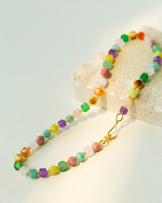 Colorful Candy Cube Gemstone Beaded Necklace