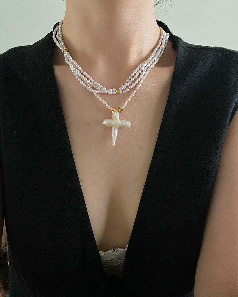 Cross Pearl Necklace