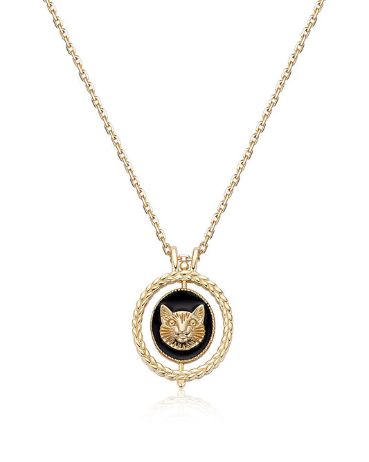 Double-sided Rotating Cat Pendant Necklace