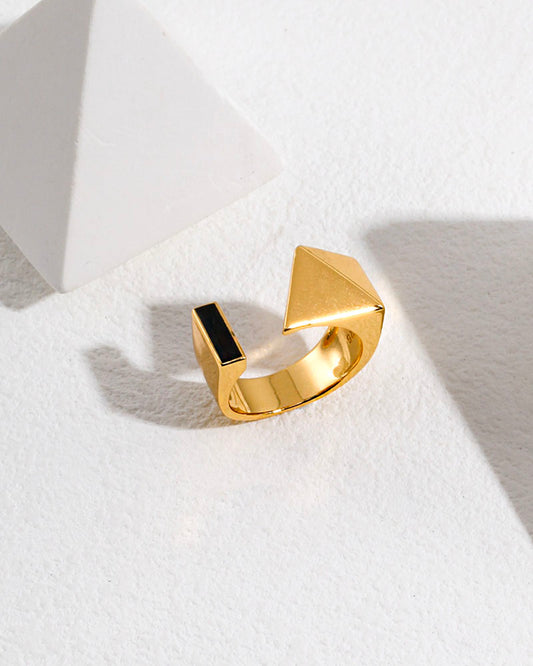 Enamel Black Geometry Open Ring