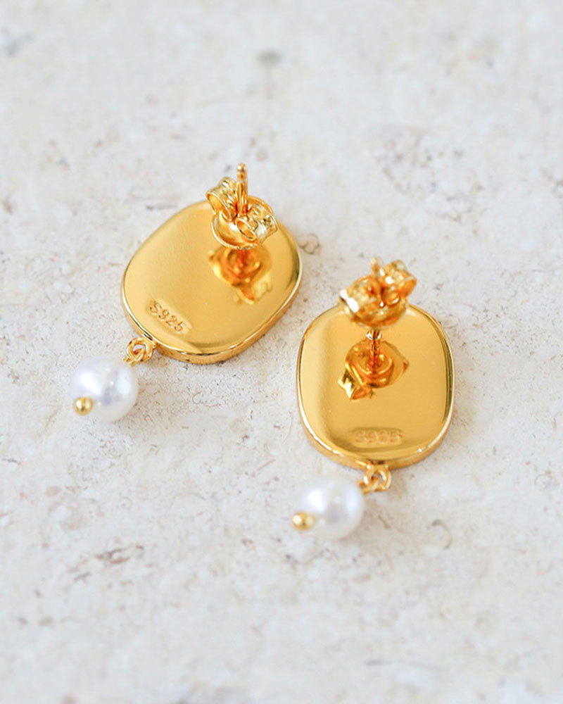 Enamel Glaze Daisy Pearl Earring