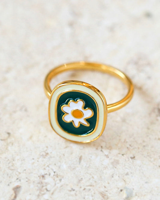 Enamel Glaze Daisy Ring