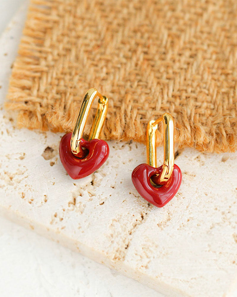 Enamel Heart-shaped Drop Earrings