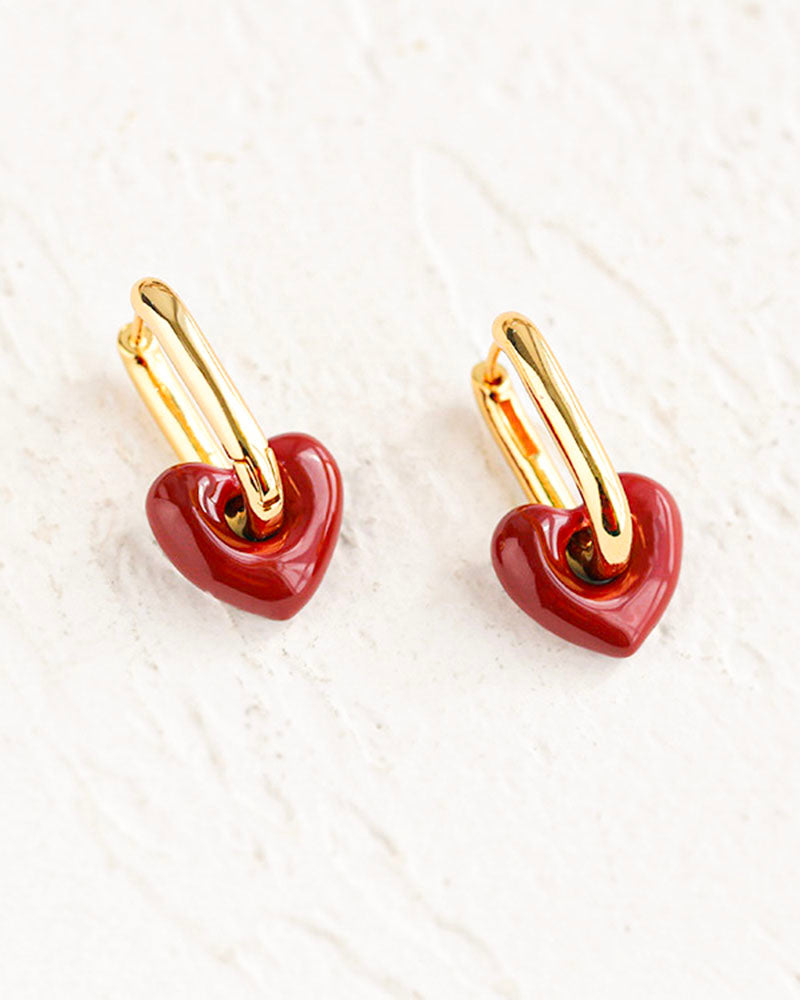 Enamel Heart-shaped Drop Earrings