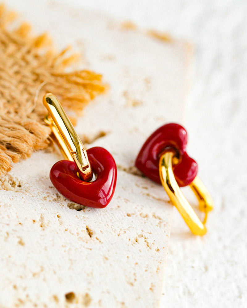 Enamel Heart-shaped Drop Earrings