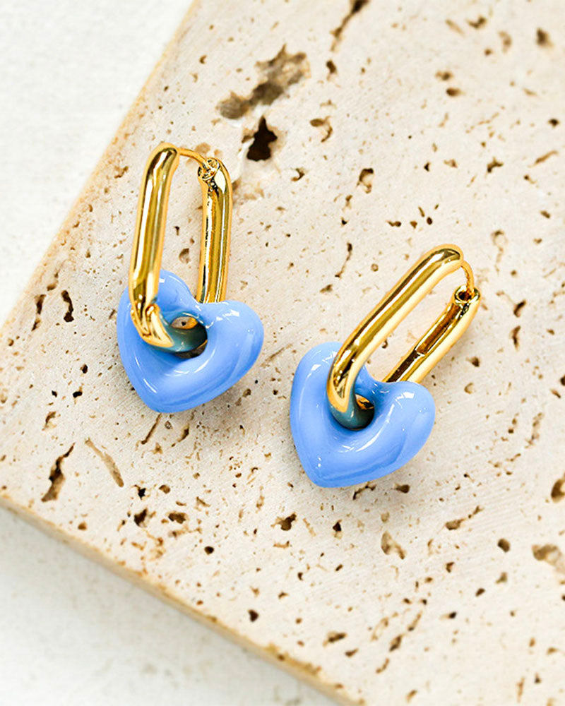 Enamel Heart-shaped Drop Earrings