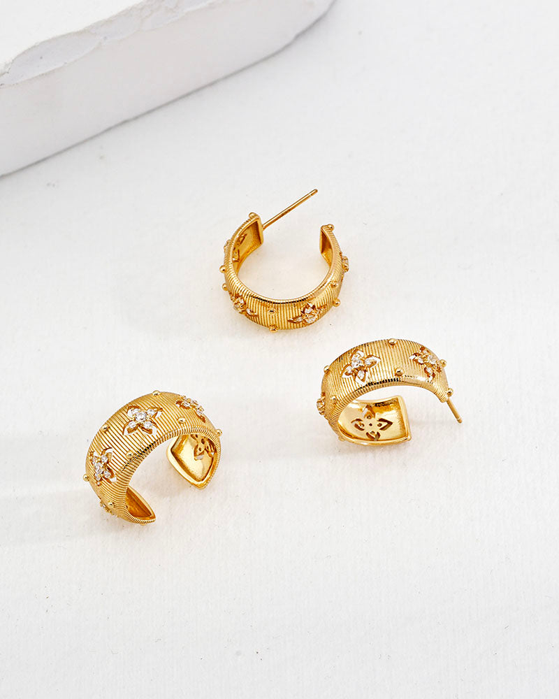 Gemstone Carved Hoop Earrings