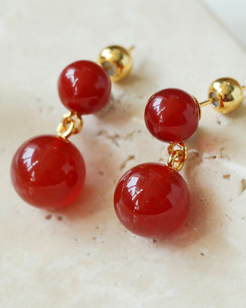 Gemstone Double Sphere Earrings