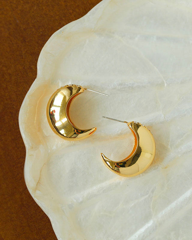 Gemstone Moon Stud Earrings