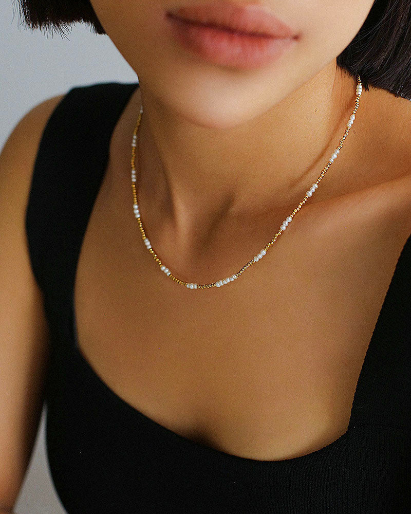 Mini Golden & Pearl Beads Choker