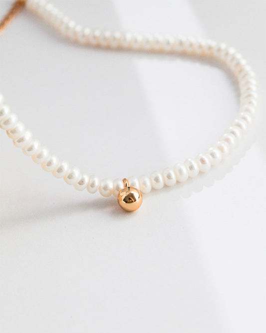 Gold Ball Pendant Pearl Necklace