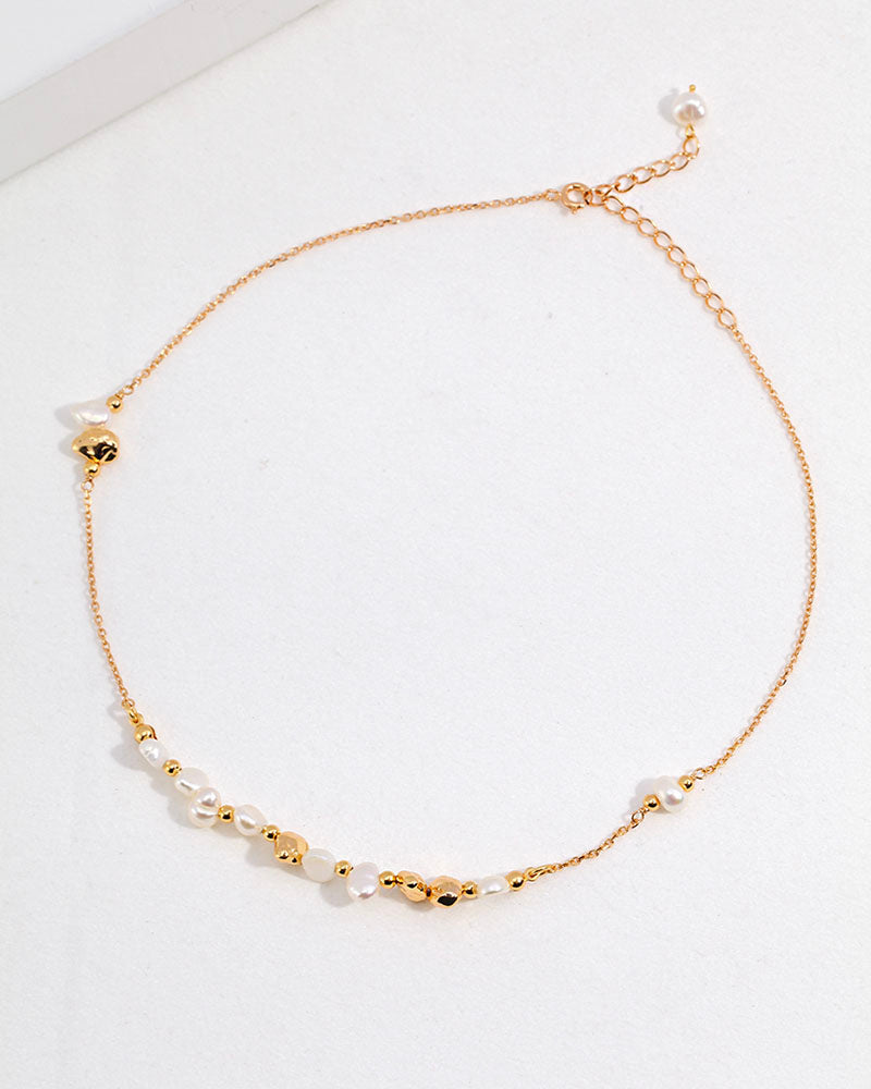 Gold Beaded Pearl Necklace