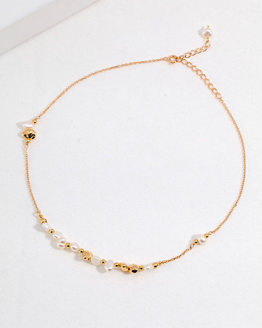 Gold Beaded Pearl Necklace