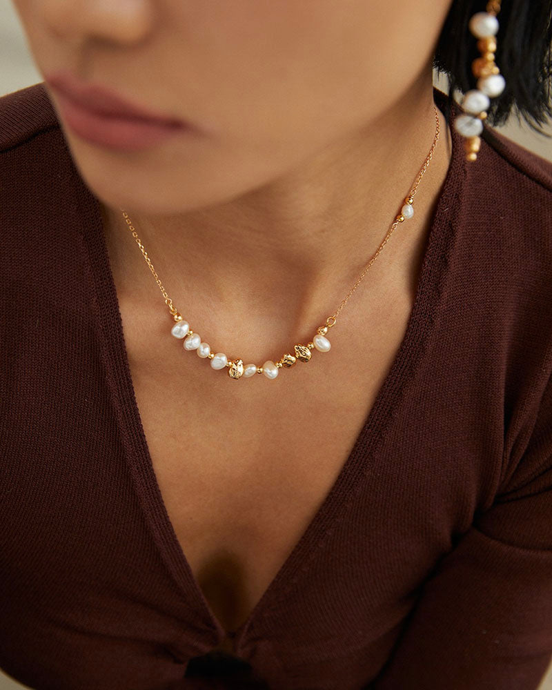 Gold Beaded Pearl Necklace