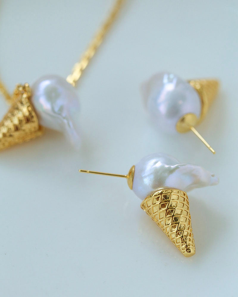 Icecream Pendant Pearl Earrings