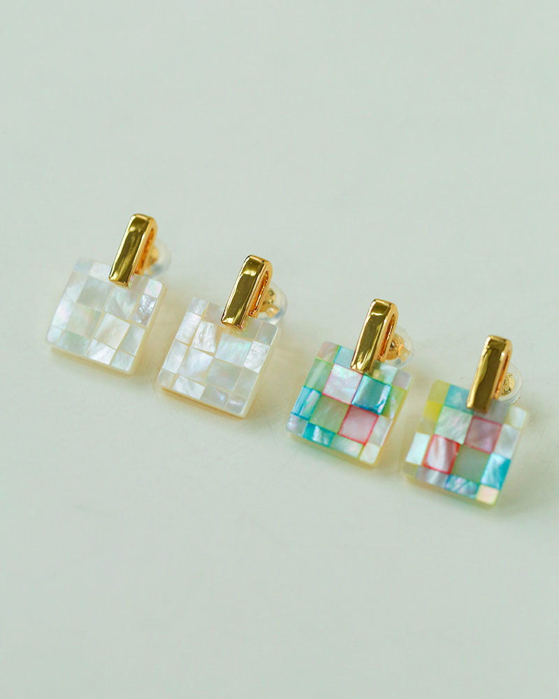 Iridescent Mosaic Square Earrings