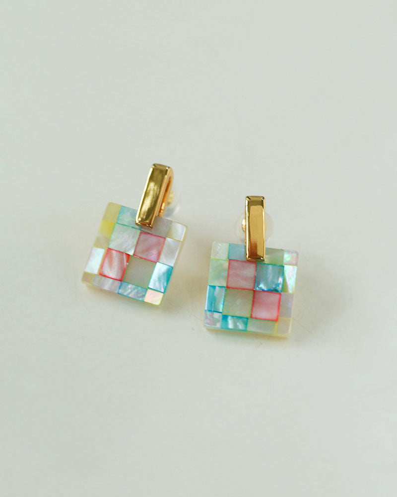 Iridescent Mosaic Square Earrings