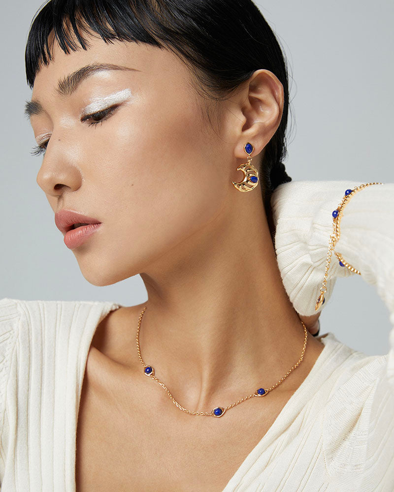 Lapis Moon Drop Earrings