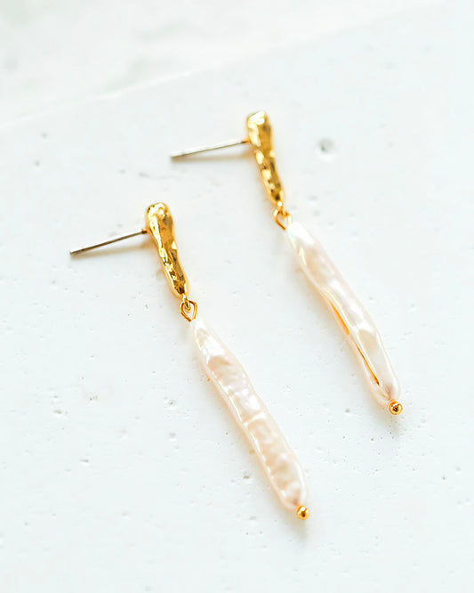 Long Baroque Pearl Bar Earrings