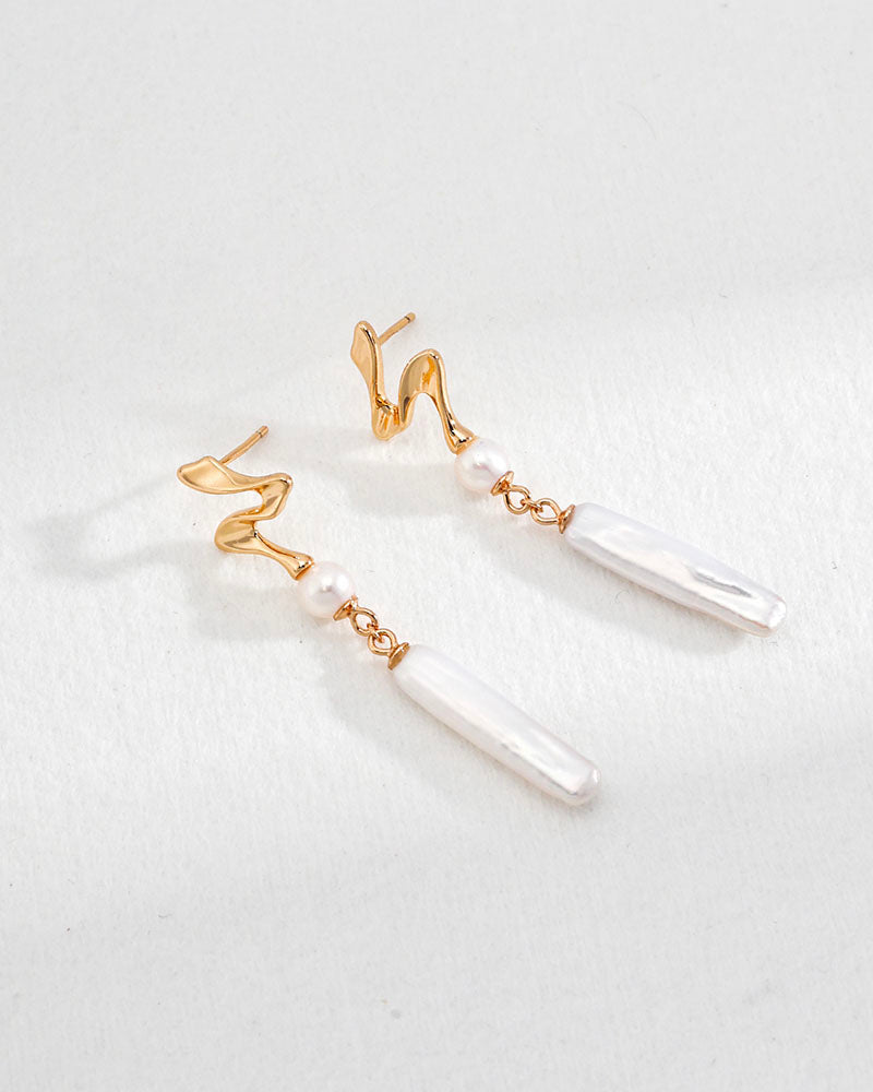 Long Baroque Pearl Bar Earrings