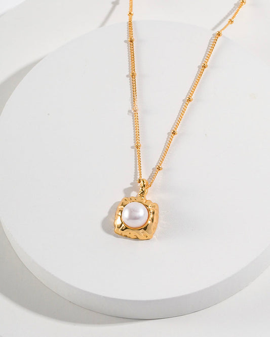 Molten Cube Pearl Pendant Necklace