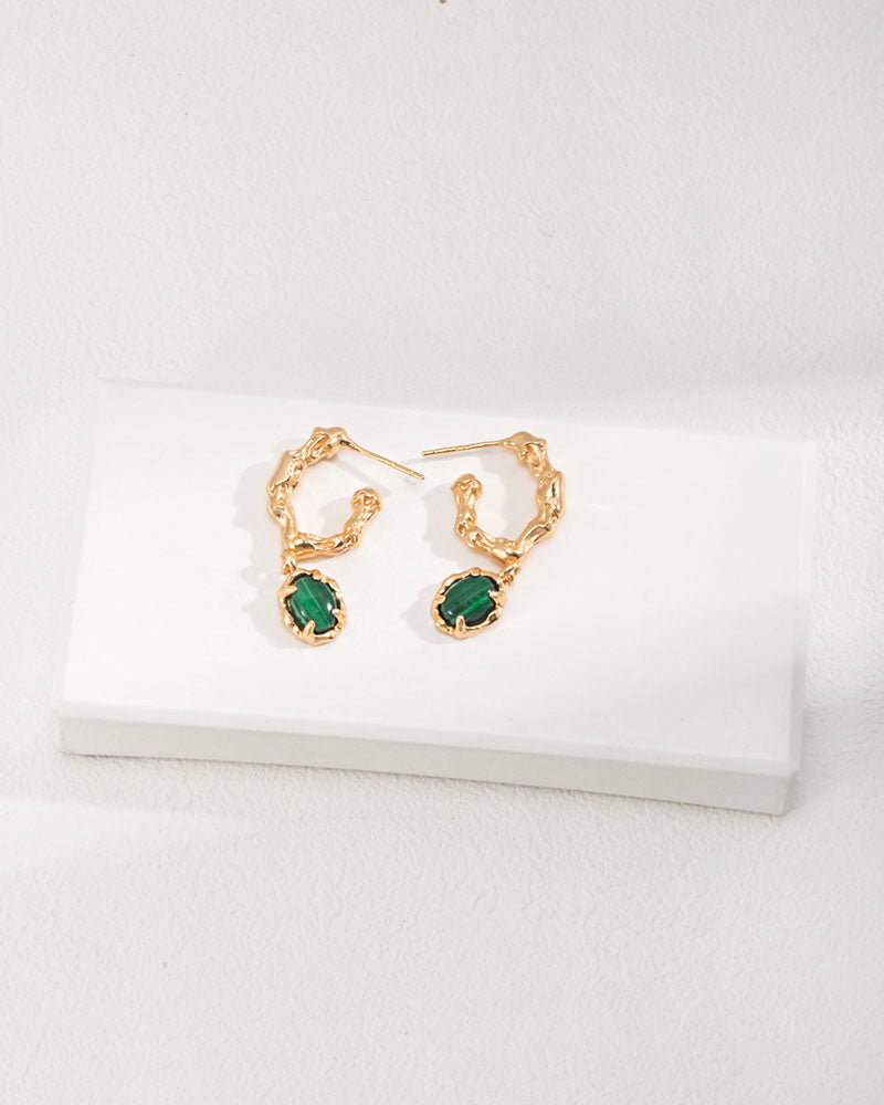 Molten Malachite Drop Hoop Earrings