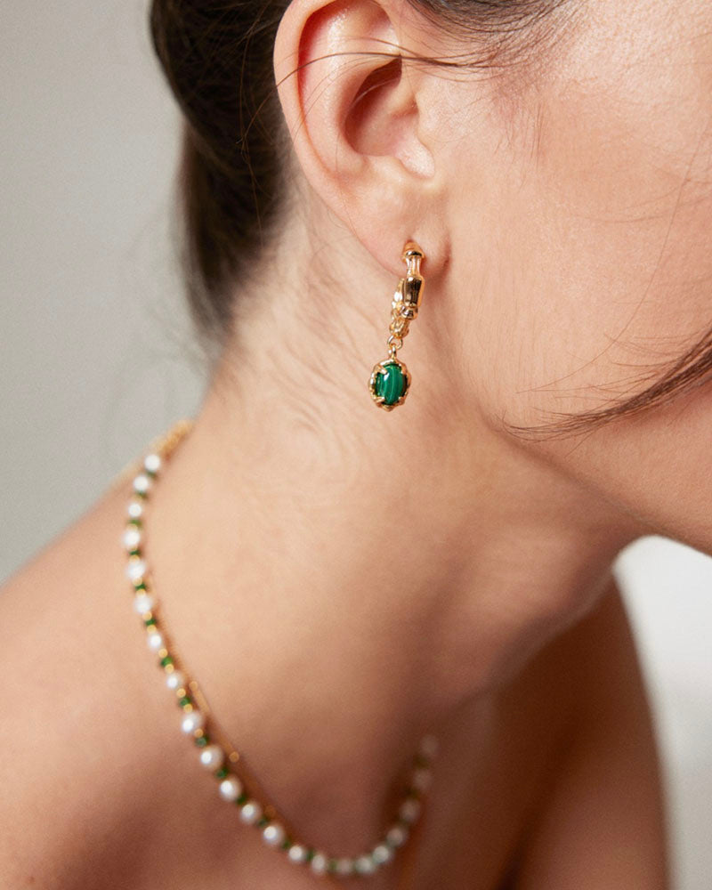 Molten Malachite Drop Hoop Earrings