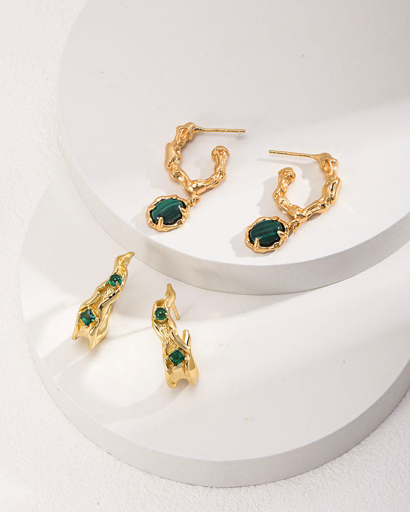 Molten Malachite Drop Hoop Earrings