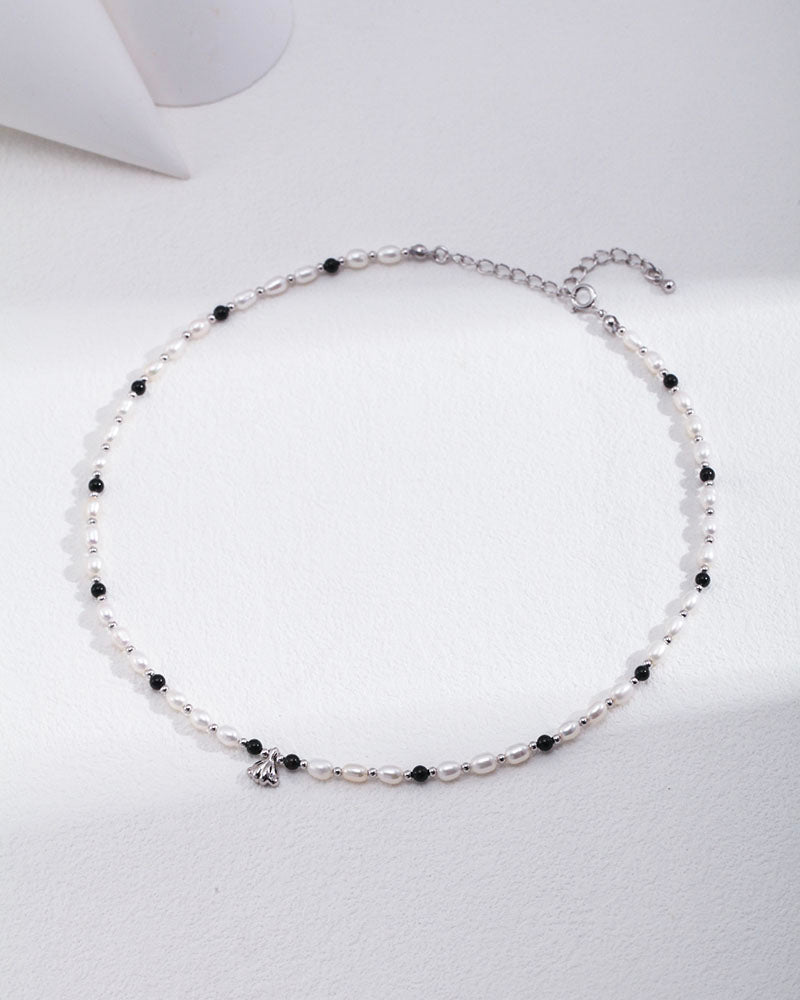 Onyx Beaded Pearl Charm Choker