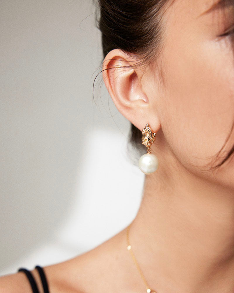 Molten Square Baroque Pearl Drop Earrings