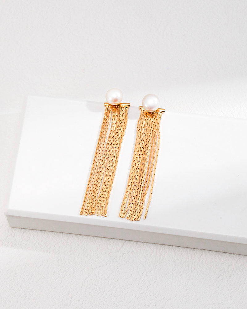 Pearl Stud Tassels Earrings