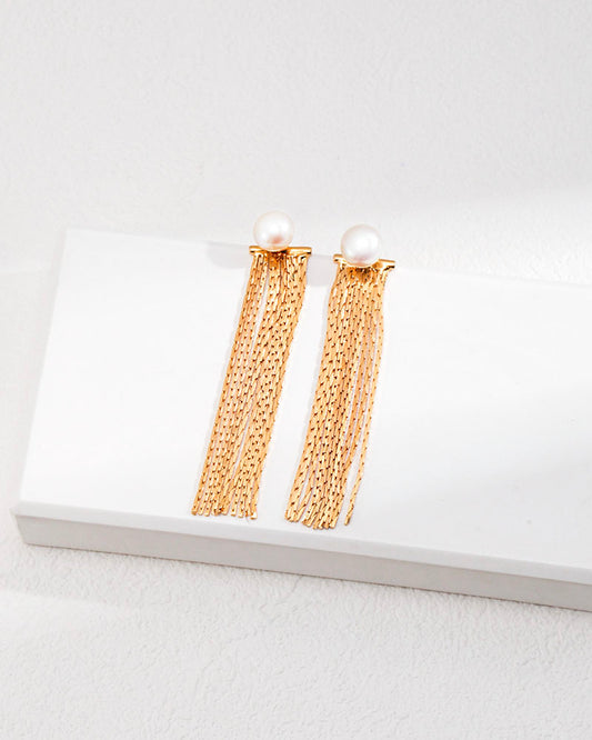 Pearl Stud Tassels Earrings