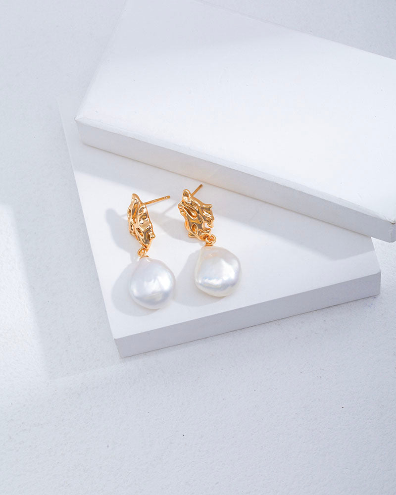 Molten Square Baroque Pearl Drop Earrings