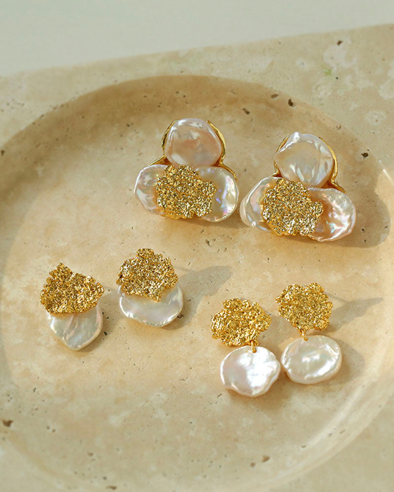 Three Petal Baroque Pearl Stud Earrings