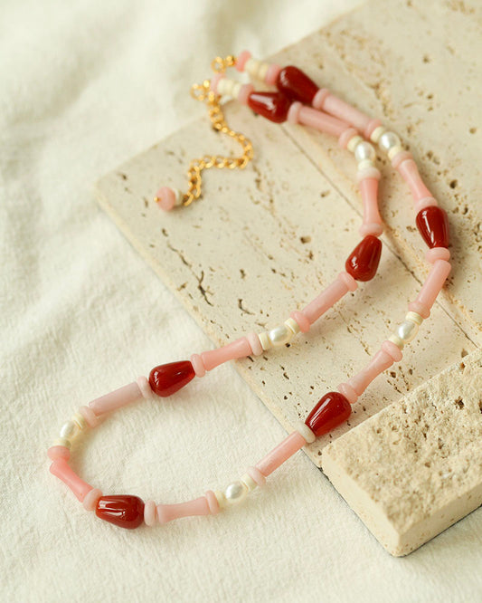 Pink Berry Summer Beaded Necklace