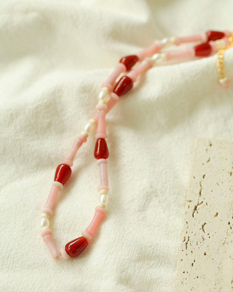 Pink Berry Summer Beaded Necklace