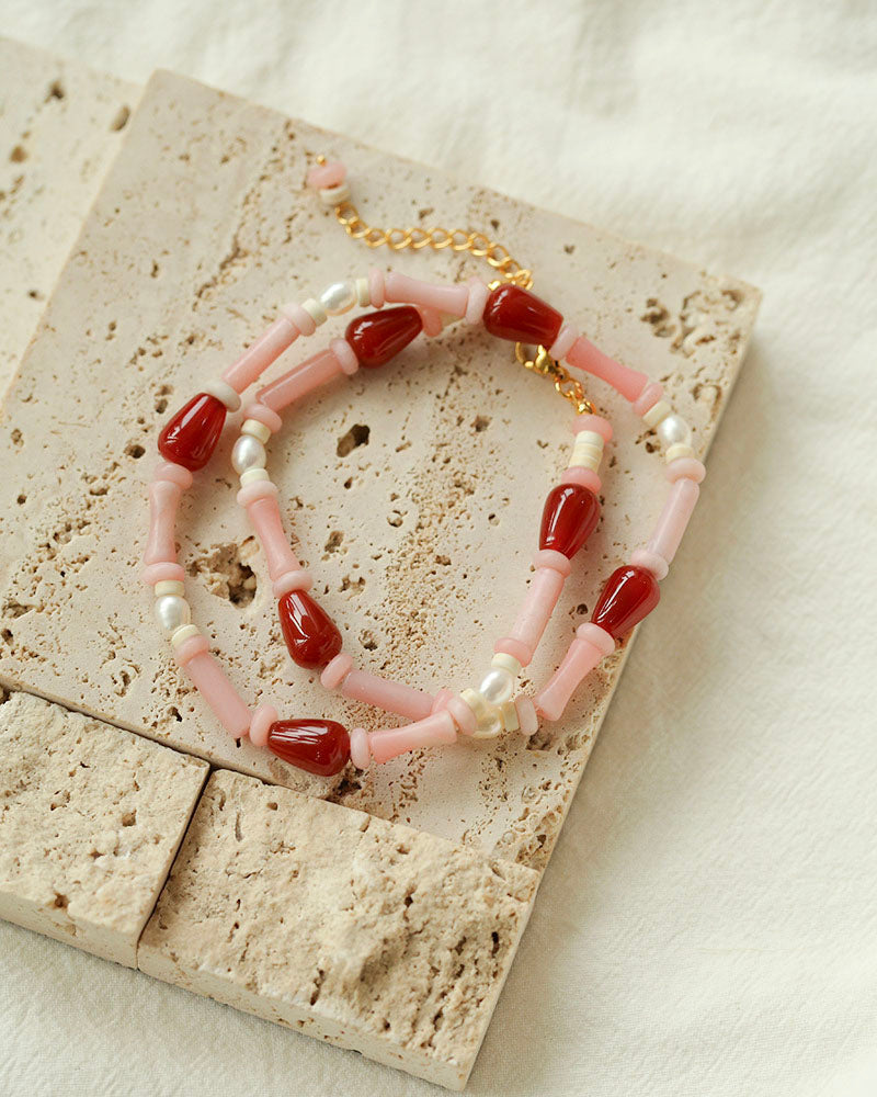 Pink Berry Summer Beaded Necklace