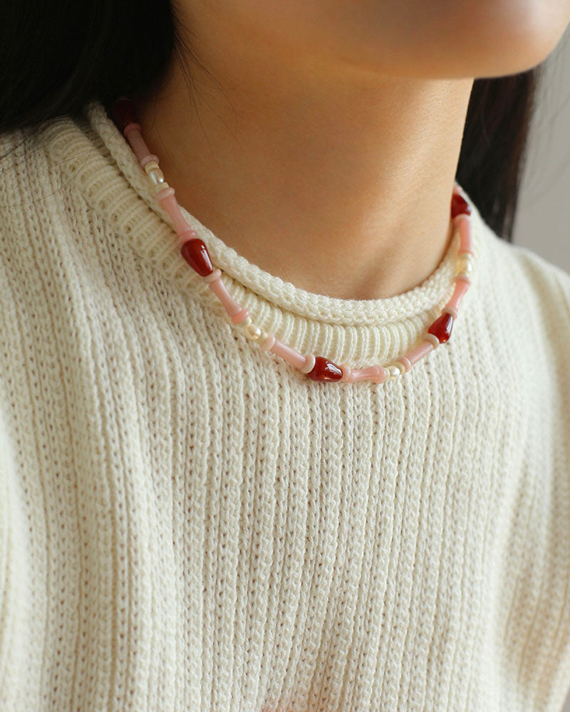 Pink Berry Summer Beaded Necklace