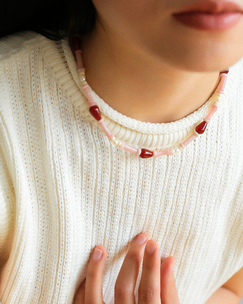 Pink Berry Summer Beaded Necklace