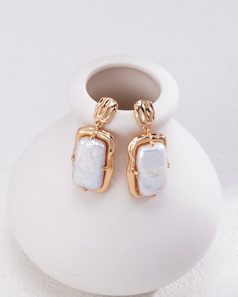 Square Baroque Pearl Pendant Earrings