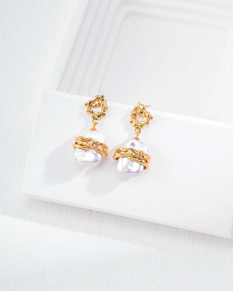 Twine Square Pearl Drop Earrings